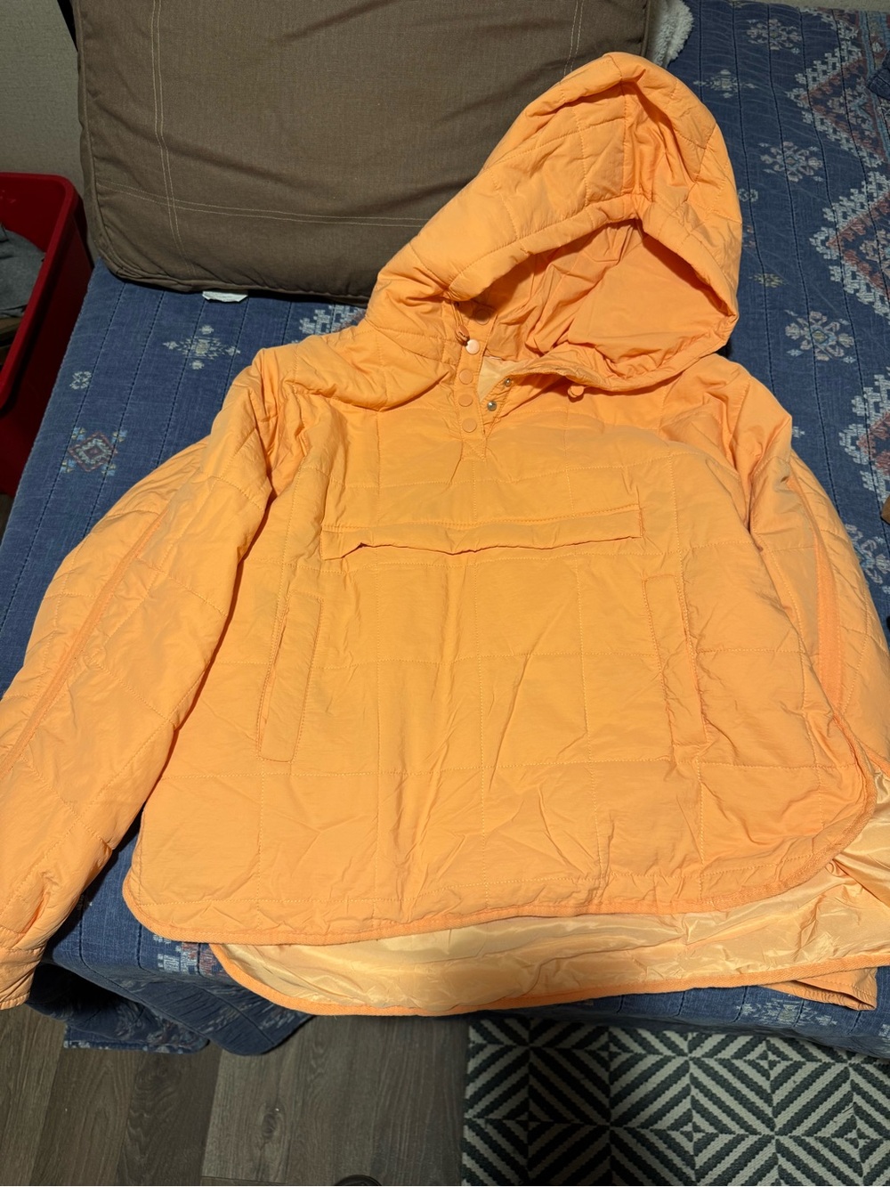 New Hooded Puffer Pullover Jacket - Orange